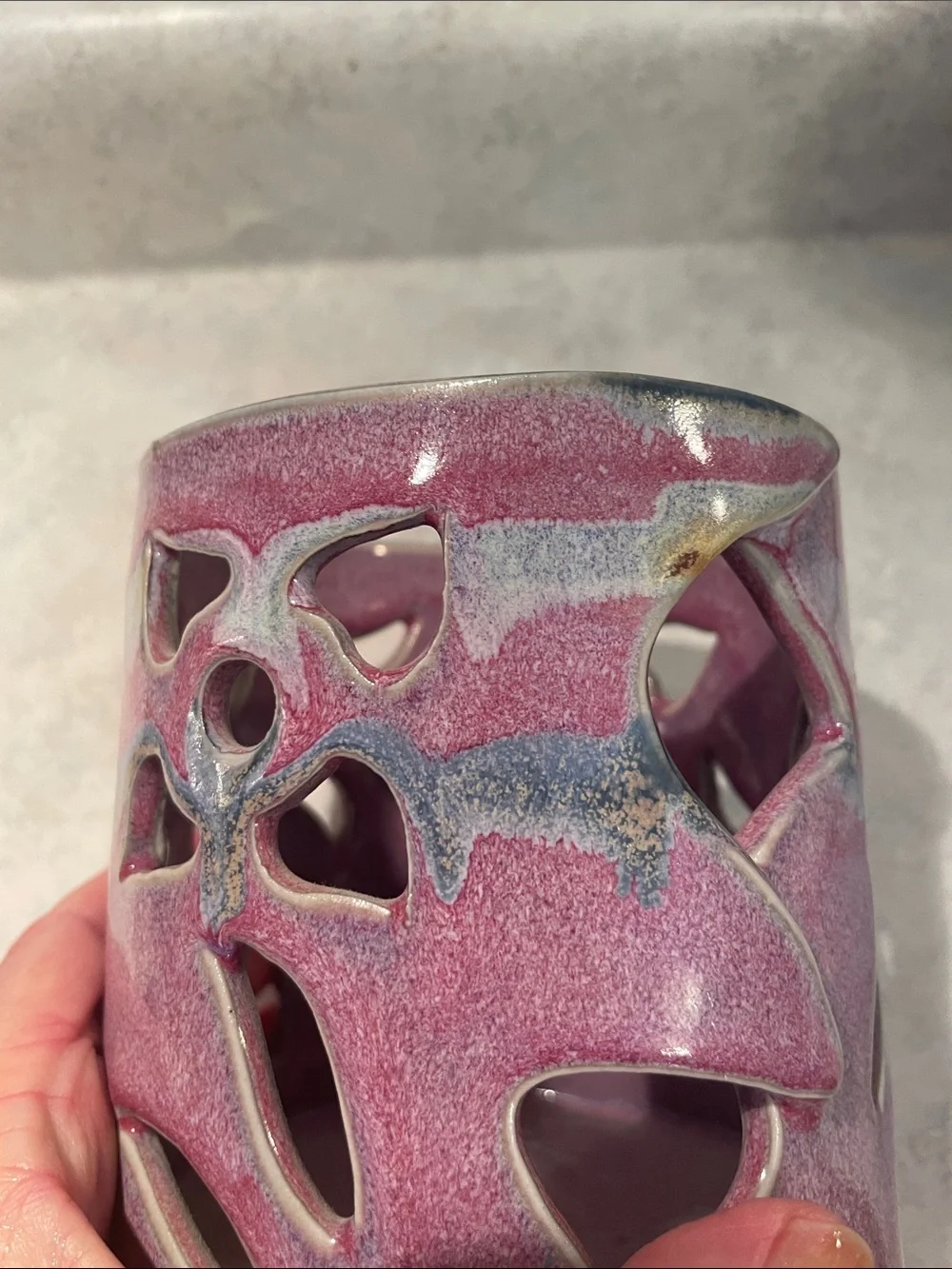Bay Pottery Handcrafted Purple Luminary with Cutout Design